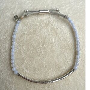 Gorjana Power Gemstone Bracelet Blue Lace Agate Hammered Silver Bar Adjustable
